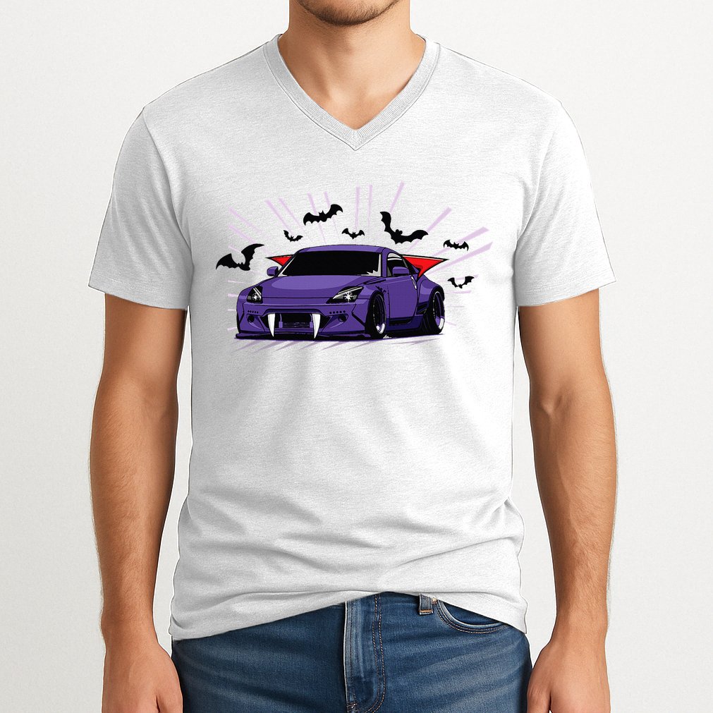 Spooky Halloween Jdm 350z Z33 Vampire Drift Car Illustrated V-Neck T-Shirt