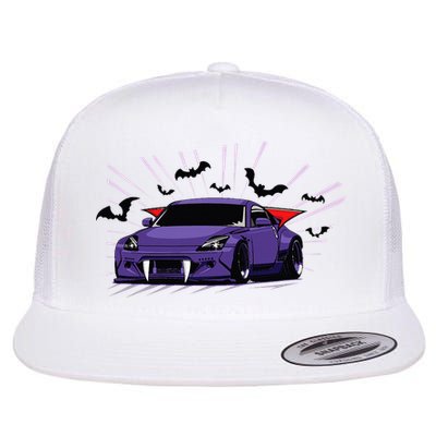 Spooky Halloween Jdm 350z Z33 Vampire Drift Car Illustrated Flat Bill Trucker Hat
