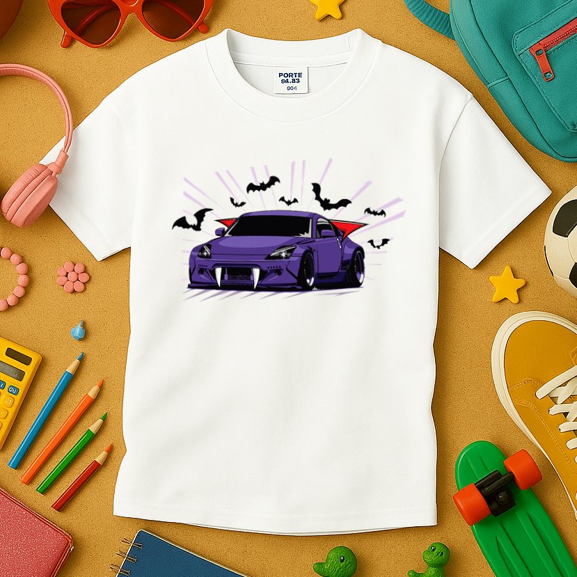 Spooky Halloween Jdm 350z Z33 Vampire Drift Car Illustrated Kids T-Shirt