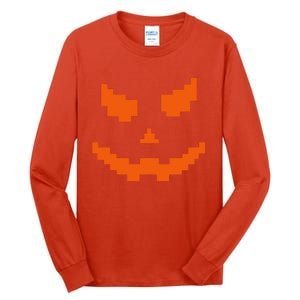 Scary Halloween Jack O Lantern Pumpkin Evil Smile Pixel Game Tall Long Sleeve T-Shirt