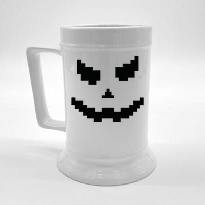 Scary Halloween Jack O Lantern Pumpkin Evil Smile Pixel Game Beer Stein