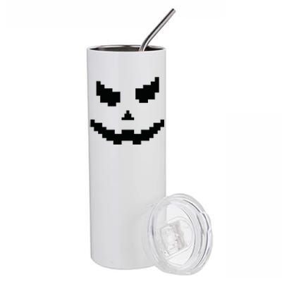 Scary Halloween Jack O Lantern Pumpkin Evil Smile Pixel Game Stainless Steel Tumbler