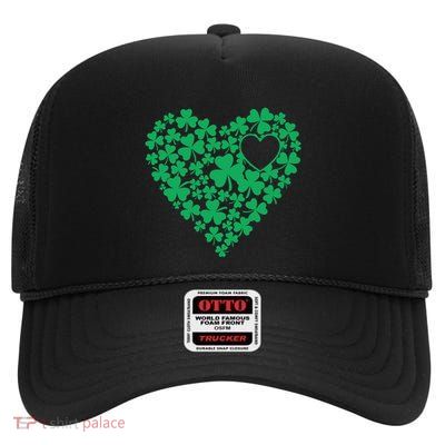 Shamrock Heart Love Lucky Clover Happy St PatrickS Day Gift High Crown Mesh Back Trucker Hat