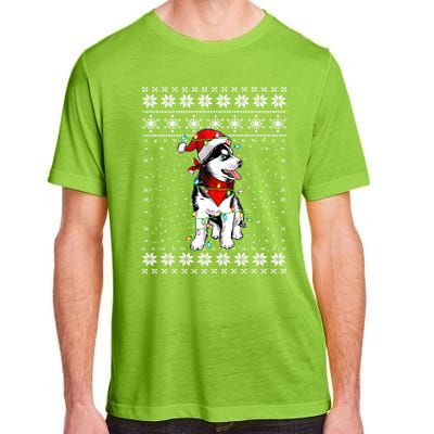 Siberian Husky Lovers Ugly Xmas Sweater Lights Santa Hat Gift Adult ChromaSoft Performance T-Shirt