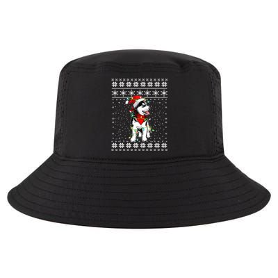 Siberian Husky Lovers Ugly Xmas Sweater Lights Santa Hat Gift Cool Comfort Performance Bucket Hat