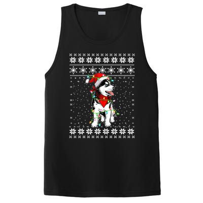 Siberian Husky Lovers Ugly Xmas Sweater Lights Santa Hat Gift PosiCharge Competitor Tank