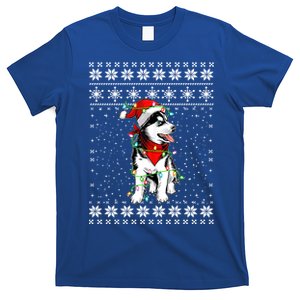 Siberian Husky Lovers Ugly Xmas Sweater Lights Santa Hat Gift T-Shirt