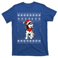 Siberian Husky Lovers Ugly Xmas Sweater Lights Santa Hat Gift T-Shirt