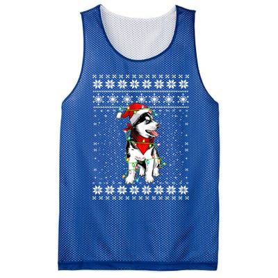 Siberian Husky Lovers Ugly Xmas Sweater Lights Santa Hat Gift Mesh Reversible Basketball Jersey Tank