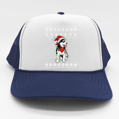 Siberian Husky Lovers Ugly Xmas Sweater Lights Santa Hat Gift Trucker Hat