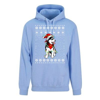 Siberian Husky Lovers Ugly Xmas Sweater Lights Santa Hat Gift Unisex Surf Hoodie