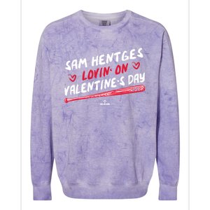 Sam Hentges Lovin On Valentines Day Baseball Lover Great Gift Colorblast Crewneck Sweatshirt