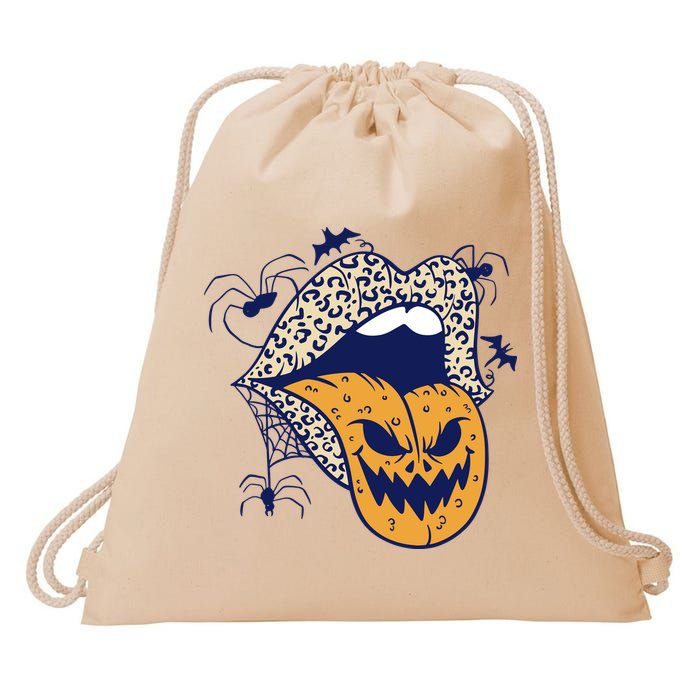 Spooky Halloween Lips Drawstring Bag