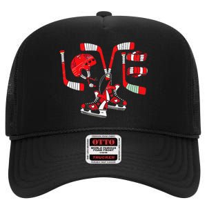 Stealing Hearts Like I Steal Pucks Valentines Day Ice Hockey High Crown Mesh Back Trucker Hat