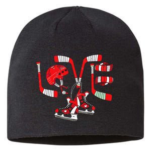 Stealing Hearts Like I Steal Pucks Valentines Day Ice Hockey Sustainable Beanie