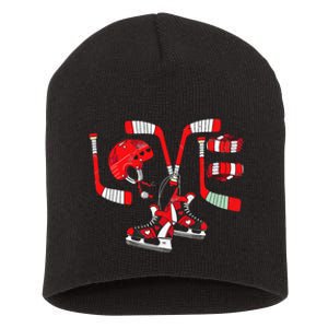 Stealing Hearts Like I Steal Pucks Valentines Day Ice Hockey Short Acrylic Beanie