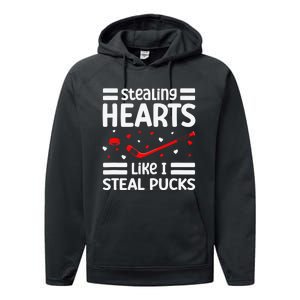 Stealing Hearts Like I Steal Pucks Hockey Valentines Day Performance Fleece Hoodie