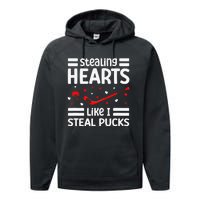 Stealing Hearts Like I Steal Pucks Hockey Valentines Day Performance Fleece Hoodie