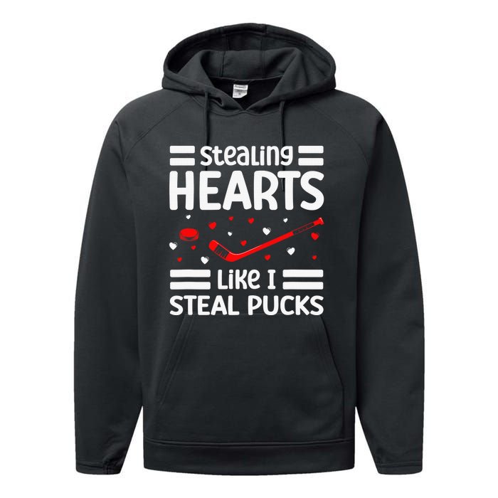 Stealing Hearts Like I Steal Pucks Hockey Valentines Day Performance Fleece Hoodie