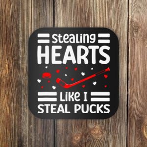 Stealing Hearts Like I Steal Pucks Hockey Valentines Day Coaster