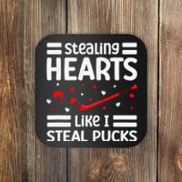 Stealing Hearts Like I Steal Pucks Hockey Valentines Day Coaster