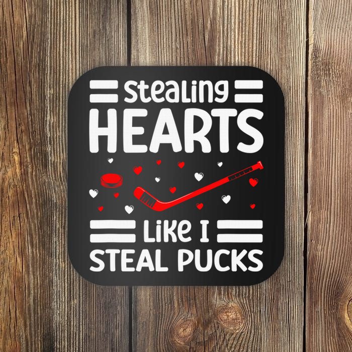 Stealing Hearts Like I Steal Pucks Hockey Valentines Day Coaster