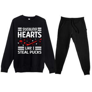 Stealing Hearts Like I Steal Pucks Hockey Valentines Day Premium Crewneck Sweatsuit Set