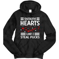 Stealing Hearts Like I Steal Pucks Hockey Valentines Day Tie Dye Hoodie