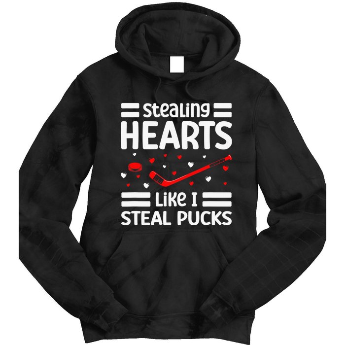 Stealing Hearts Like I Steal Pucks Hockey Valentines Day Tie Dye Hoodie