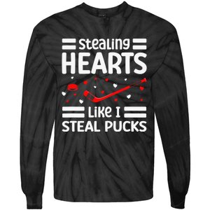 Stealing Hearts Like I Steal Pucks Hockey Valentines Day Tie-Dye Long Sleeve Shirt