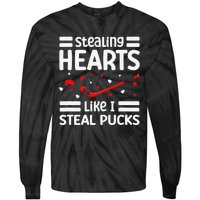 Stealing Hearts Like I Steal Pucks Hockey Valentines Day Tie-Dye Long Sleeve Shirt