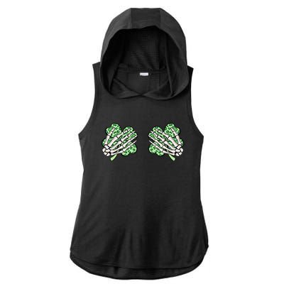 Skeleton Hands Lucky Shamrock Happy St Patricks Day Ladies PosiCharge Tri-Blend Wicking Draft Hoodie Tank