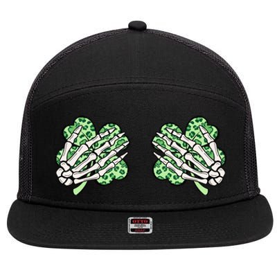 Skeleton Hands Lucky Shamrock Happy St Patricks Day 7 Panel Mesh Trucker Snapback Hat