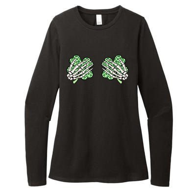 Skeleton Hands Lucky Shamrock Happy St Patricks Day Womens CVC Long Sleeve Shirt