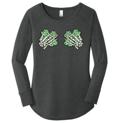 Skeleton Hands Lucky Shamrock Happy St Patricks Day Women's Perfect Tri Tunic Long Sleeve Shirt