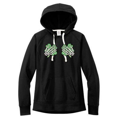 Skeleton Hands Lucky Shamrock Happy St Patricks Day Women's Fleece Hoodie