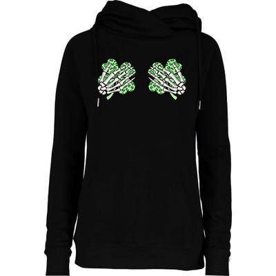 Skeleton Hands Lucky Shamrock Happy St Patricks Day Womens Funnel Neck Pullover Hood