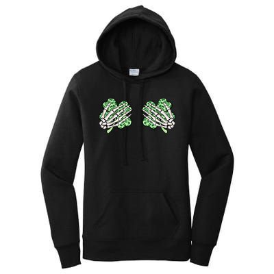 Skeleton Hands Lucky Shamrock Happy St Patricks Day Women's Pullover Hoodie