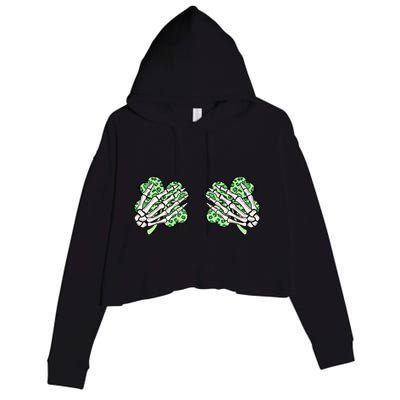 Skeleton Hands Lucky Shamrock Happy St Patricks Day Crop Fleece Hoodie