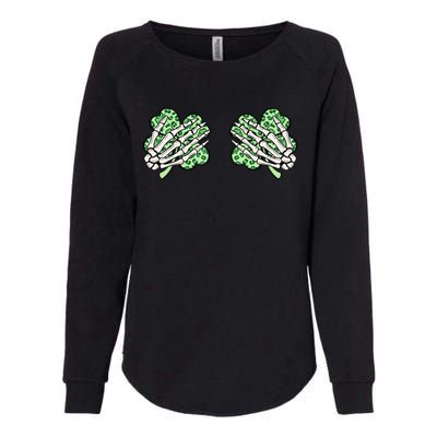 Skeleton Hands Lucky Shamrock Happy St Patricks Day Womens California Wash Sweatshirt