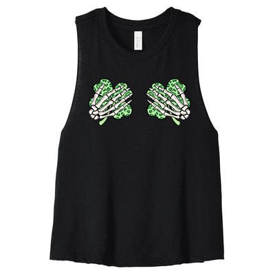 Skeleton Hands Lucky Shamrock Happy St Patricks Day Women's Racerback Cropped Tank