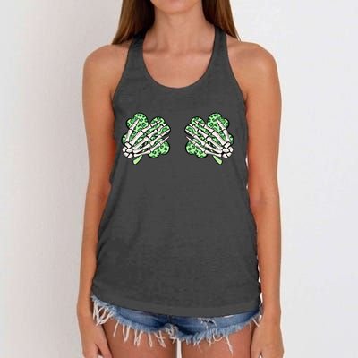 Skeleton Hands Lucky Shamrock Happy St Patricks Day Women's Knotted Racerback Tank