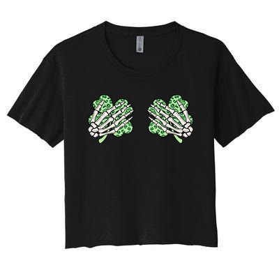 Skeleton Hands Lucky Shamrock Happy St Patricks Day Women's Crop Top Tee