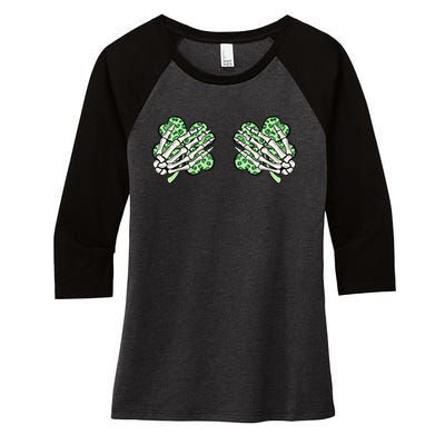 Skeleton Hands Lucky Shamrock Happy St Patricks Day Women's Tri-Blend 3/4-Sleeve Raglan Shirt