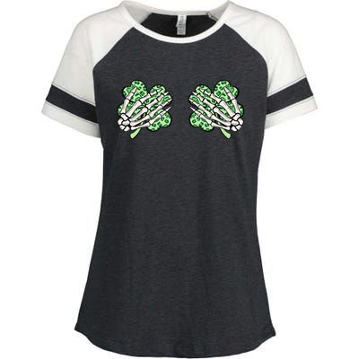 Skeleton Hands Lucky Shamrock Happy St Patricks Day Enza Ladies Jersey Colorblock Tee