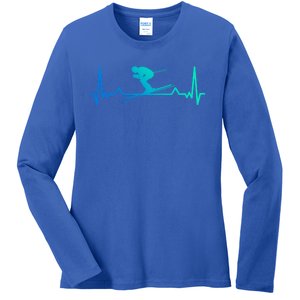 Skiing Heartbeat Line Funny Funny Gift Ladies Long Sleeve Shirt