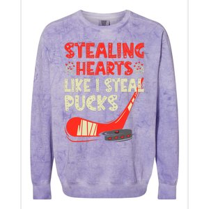 Stealing Heart Like I Steal Pucks Valentines Day Hockey Colorblast Crewneck Sweatshirt