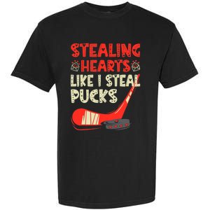 Stealing Heart Like I Steal Pucks Valentines Day Hockey Garment-Dyed Heavyweight T-Shirt