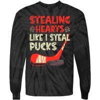 Stealing Heart Like I Steal Pucks Valentines Day Hockey Tie-Dye Long Sleeve Shirt