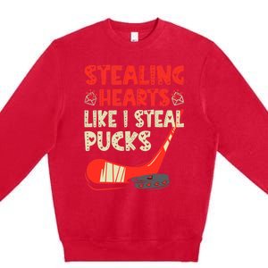 Stealing Heart Like I Steal Pucks Valentines Day Hockey Premium Crewneck Sweatshirt